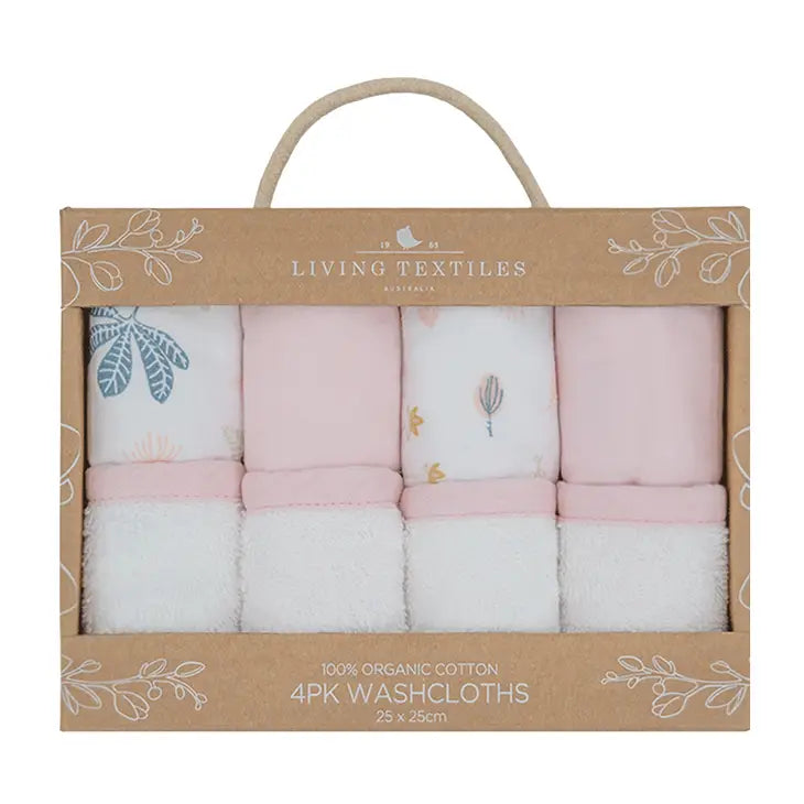 'Botanical Flowers' Organic Washcloths 4pk