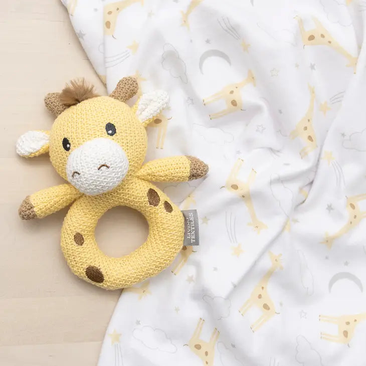 'Noah Giraffe' Swaddle & Ring Rattle Gift Set