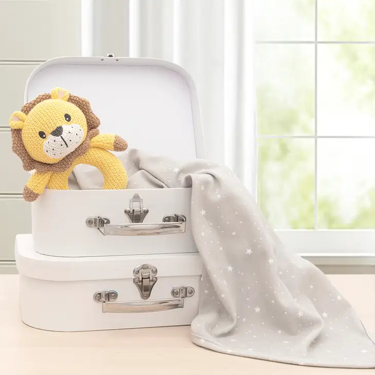 'Leo Lion' Swaddle & Ring Rattle Gift Set