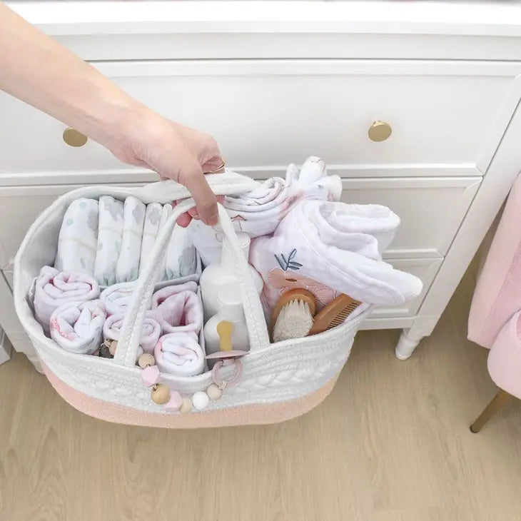 Blush/White Nappy Caddy With Divider