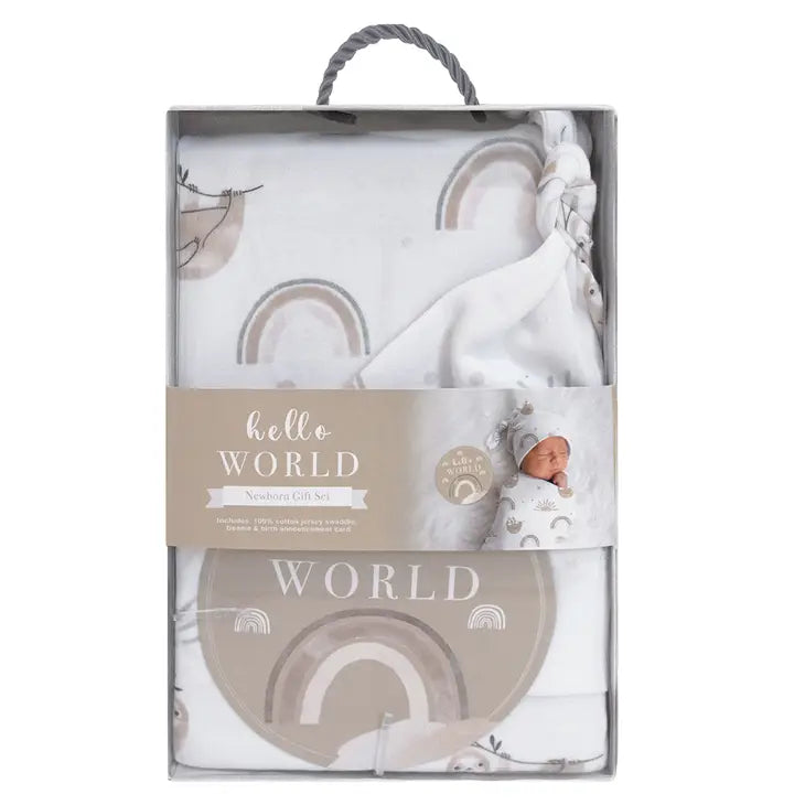 'Happy Sloth' Newborn Swaddle & Card Gift Set