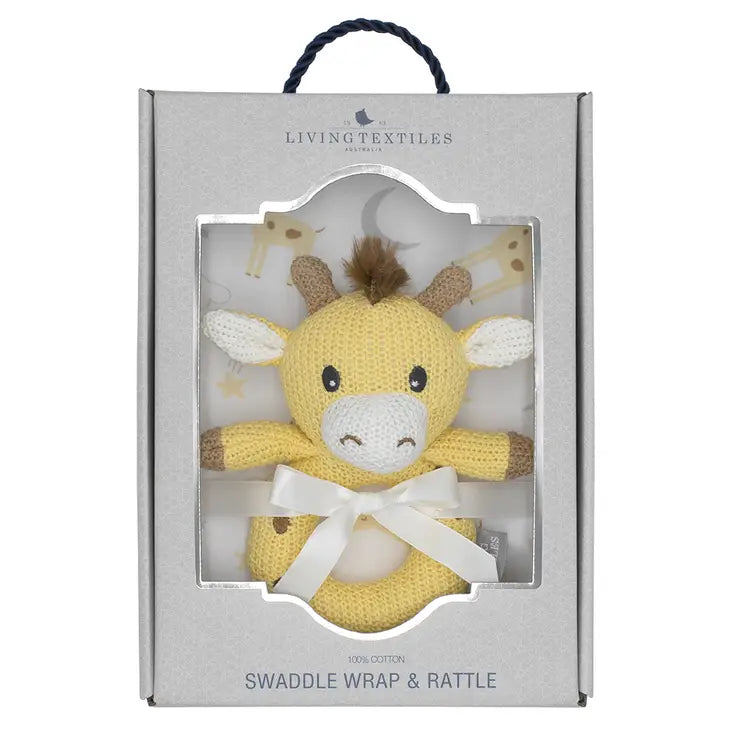 'Noah Giraffe' Swaddle & Ring Rattle Gift Set