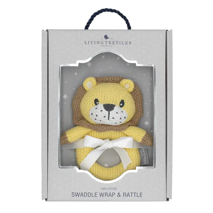 'Leo Lion' Swaddle & Ring Rattle Gift Set