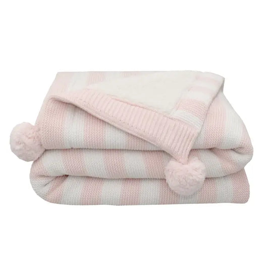 Blush/Pink Stripe Pompom Sherpa Blanket