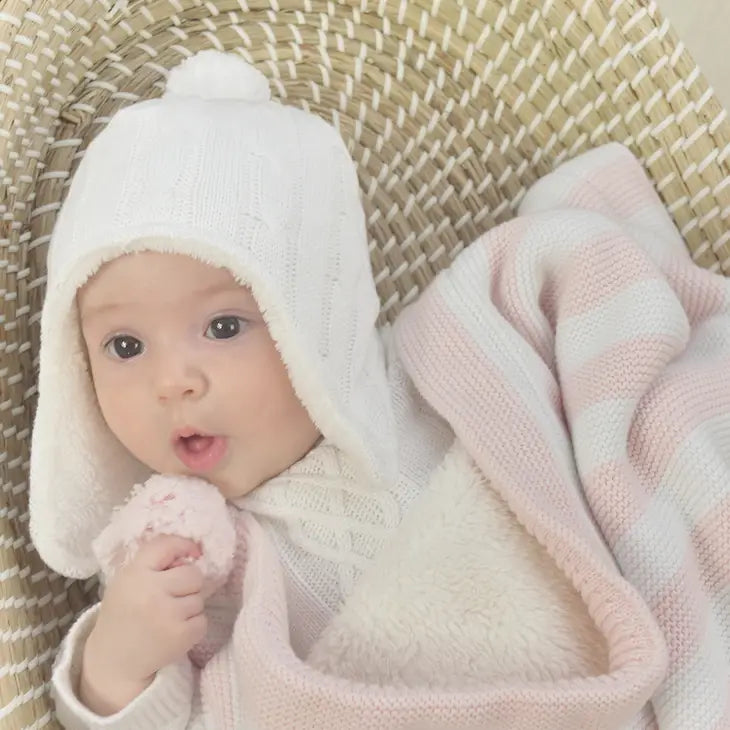 Blush/Pink Stripe Pompom Sherpa Blanket