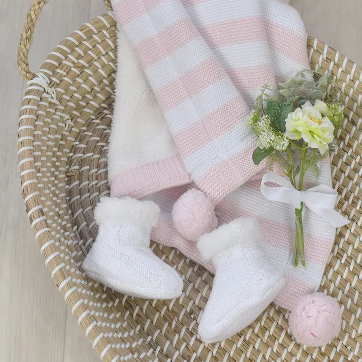 Blush/Pink Stripe Pompom Sherpa Blanket