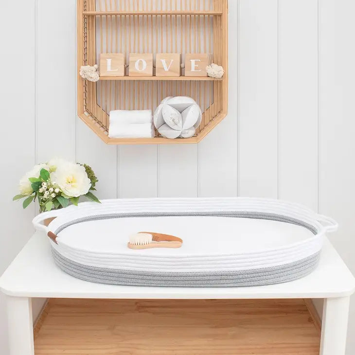 Grey/White Change Basket With Mattress & Cover
