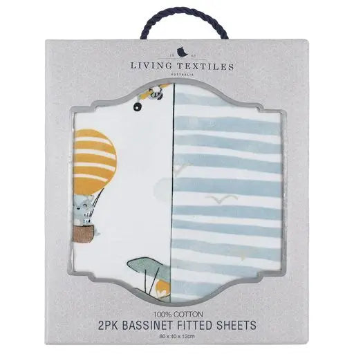 'Up Up & Away' Bassinet Fitted Sheet 2pk