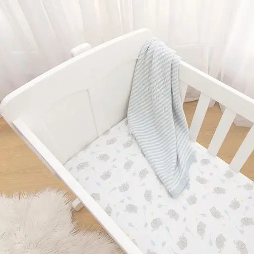 'Mason Elephant' Bassinet Fitted Sheet 2pk