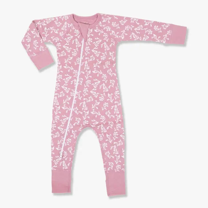 Reverse Sage Flower Zip Romper