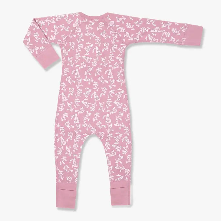 Reverse Sage Flower Zip Romper