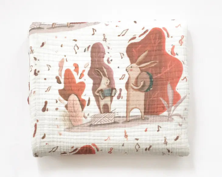 'Musician Rabbits' 4 Layers Muslin Blanket