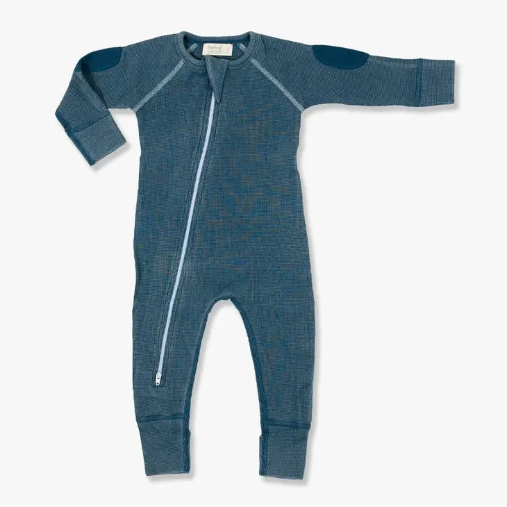 Vintage Blue Waffle Zip Romper
