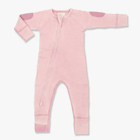 Vintage Pink Waffle Zip Romper
